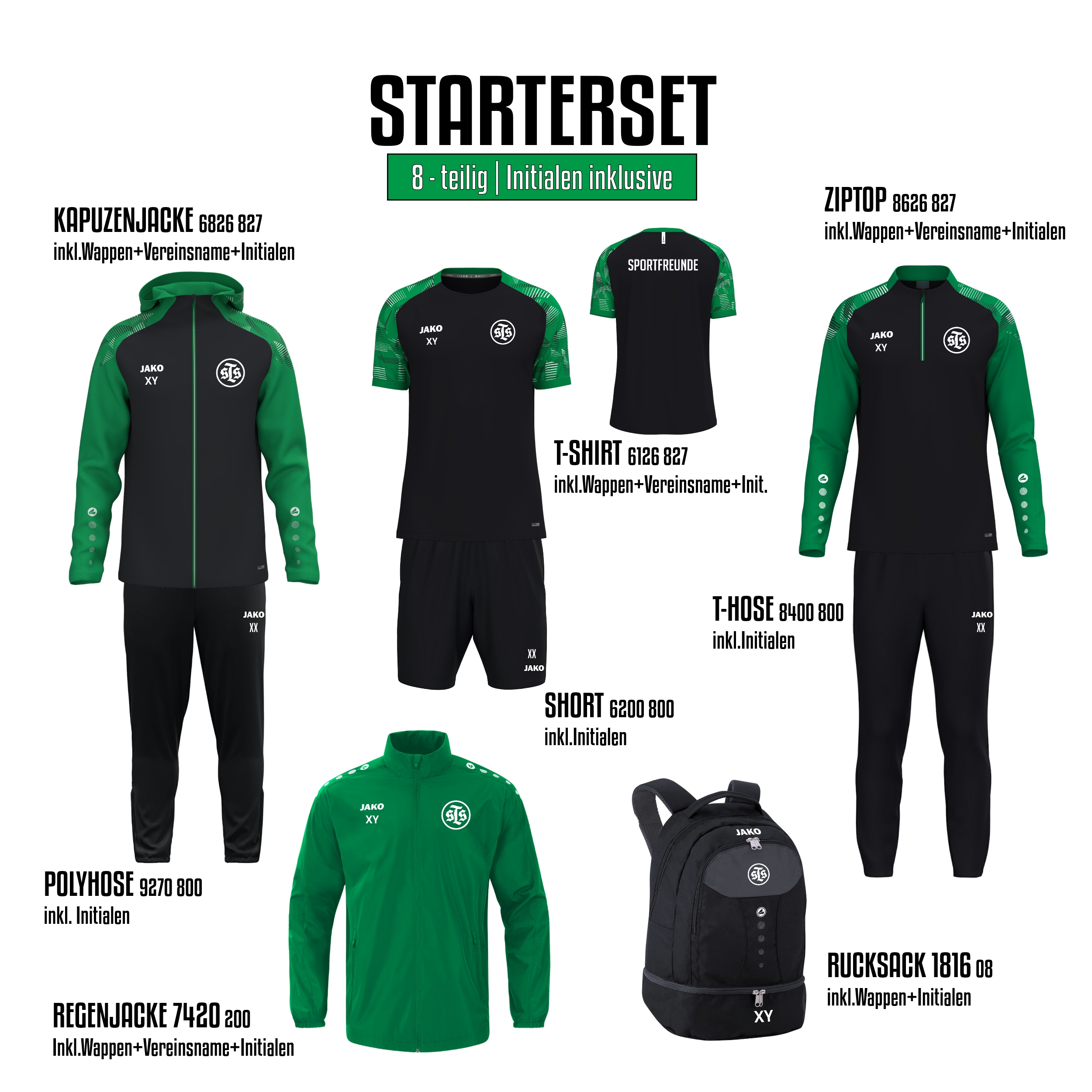 % STARTER-SET Erwachsene % inkl. Wappen, Vereinsname und Initialen