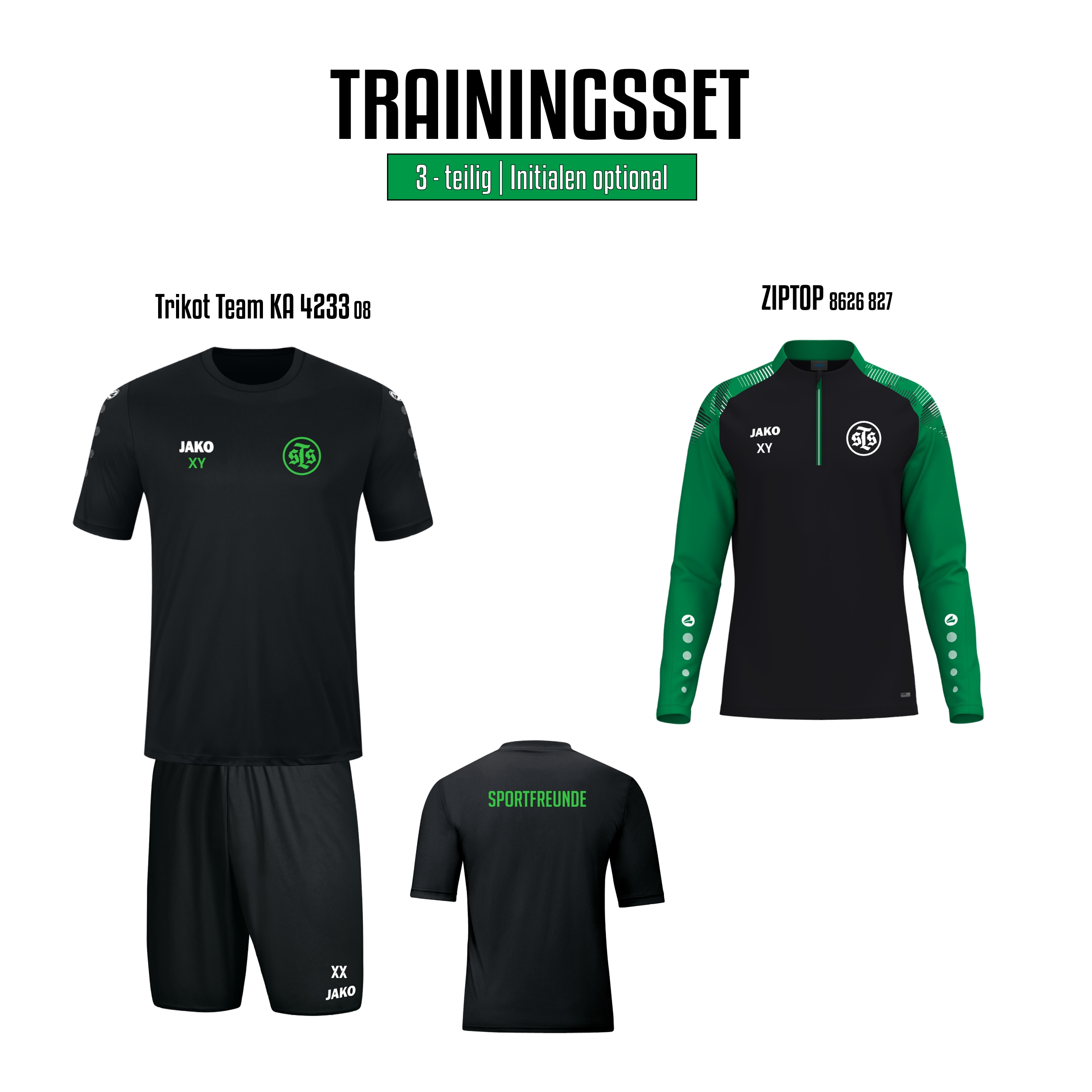 Trainings-SET 2 Erwachsene inkl. Wappen, Vereinsname (Initialen optional)